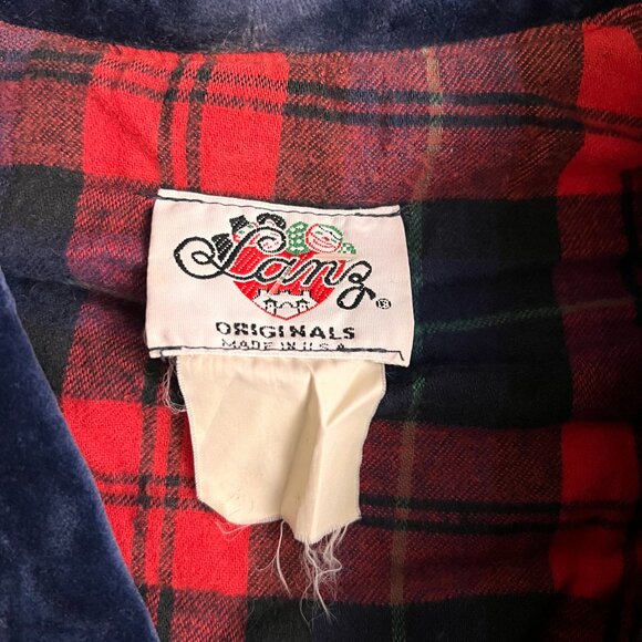 Vintage Lanz Originals 80s Red Plaid Velvet Trim Peplum Tartan Dress Sz XS - Picture 5 of 15